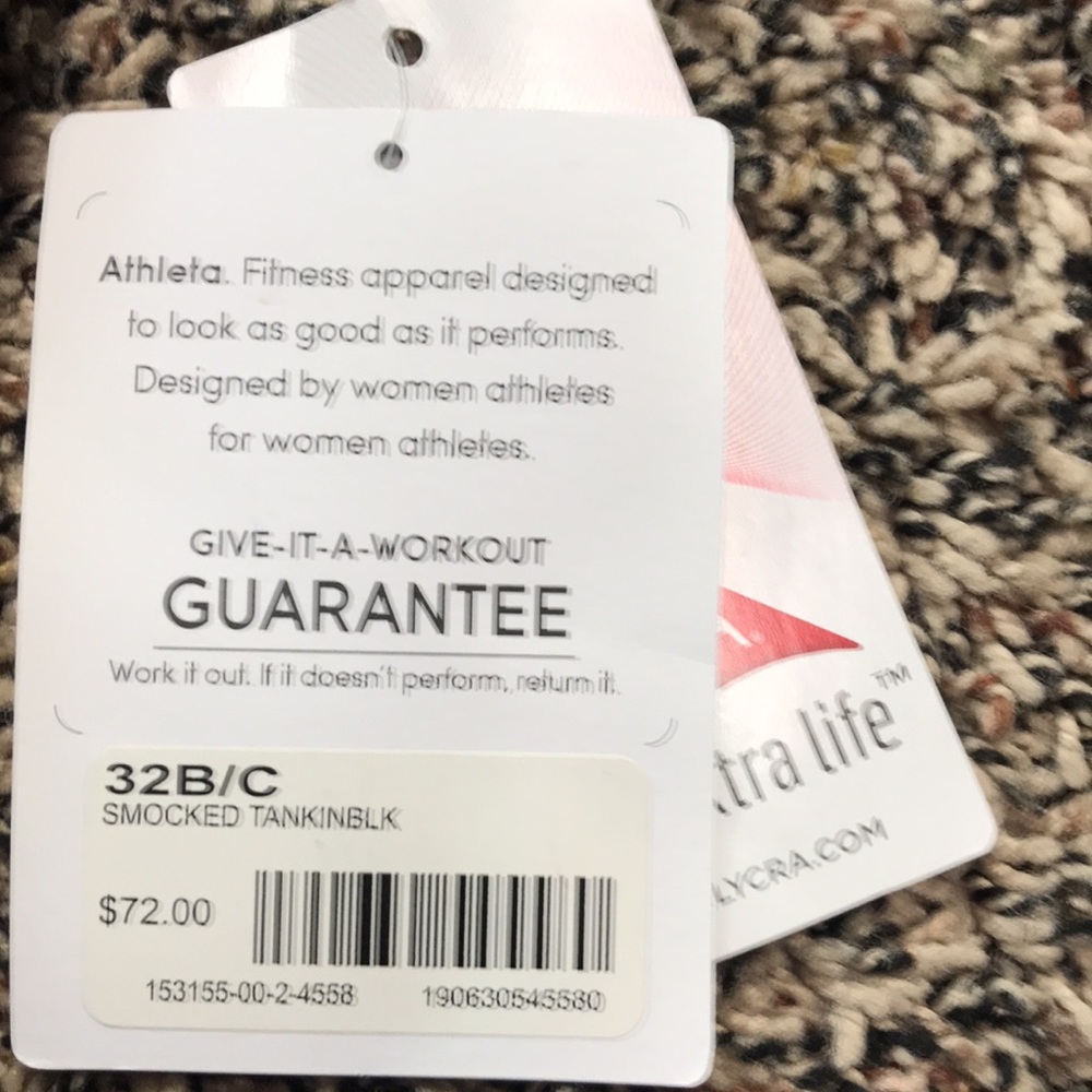 Athleta Smocked Ruched Black Tankini Swim Top Size 32 
B/C | NWT - Picture 7 of 7